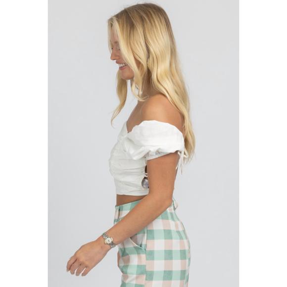 NEW MABLE linen puff sleeve open-back crop in white - Picture 4 of 5